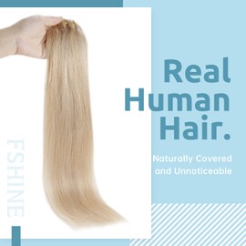 Fshine Clip-In Real Hair Extensions, 35 cm, 50 g, 3 Pieces, Light Blonde, Highlighted Golden Blonde, Real Hair Extensions, Remy Clip-In Hair Extensions, #16P22