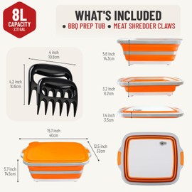 AMBRINT Medium 8L BBQ Prep Tub with Lid & 2 pcs Meat Shredder Claws, Collapsible Cutting Board for Brisket, BBQ Tray for Meal Prep marinating, Versatile Kitchen Container for Meat & Food storage