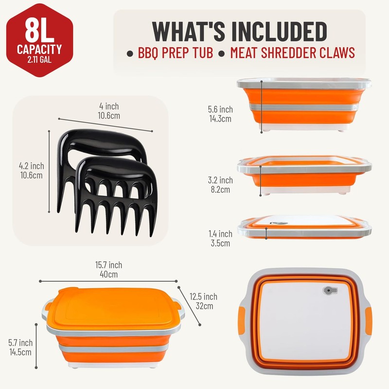 AMBRINT Medium 8L BBQ Prep Tub with Lid & 2