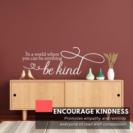 My Vinyl Story – in a World Where You Can Be Anything Be Kind Wall Decal – Inspirational Motivational Vinyl Quote Sticker Decor for Home Classroom, Removable (Black, 48x16 inches)