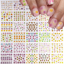 30 Sheets Gold Flower Nail Art Sticker 3D Self-Adhesive Colorful Flowers Butterfly Nail Art Supplies for Women DIY Manicure Designs Decorations