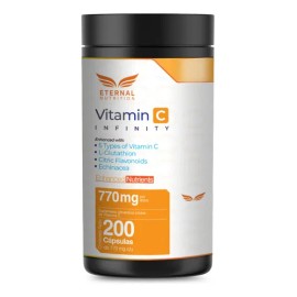 VITAMIN C INFINTIY GLUTATION 200 capsulas (770mg por porcion) Complejo de Vitamina C con Glutation, Zinc y Flavonoides