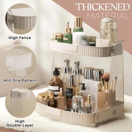 CXCJAI Cosmetic Display Cases 2-Tier Vanity Organizer Countertop, Clear Makeup Organizer for Skincare and Perfumes, Durable White Makeup Organizer for Dresser,Toiletry Organizer Perfume Storage