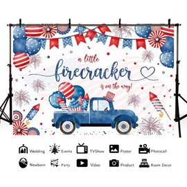MEHOFOND 7x5ft 4th of July Baby Shower Backdrop Little Firecracker On The Way Photography Background Red White and Due Patriotic Oh Baby Party Decor Independence Day Baby Shower Banner Photo Props