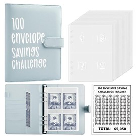 【CLOUDSEA】100 Envelopes Money Saving Challenge - A5 Money Saver Budget Binder Book with Cash Envelopes and Numbers, 100-Days of Easy and Funny Ways to Save $5,050 Cash Envelope Challenge Binder, Black:_blue