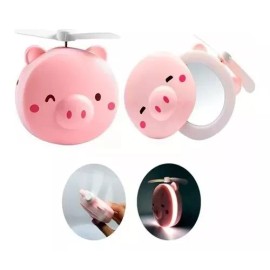 GONTAM Aro De Luz Clip Espejo Ventilador Recargable Forma Puerquito