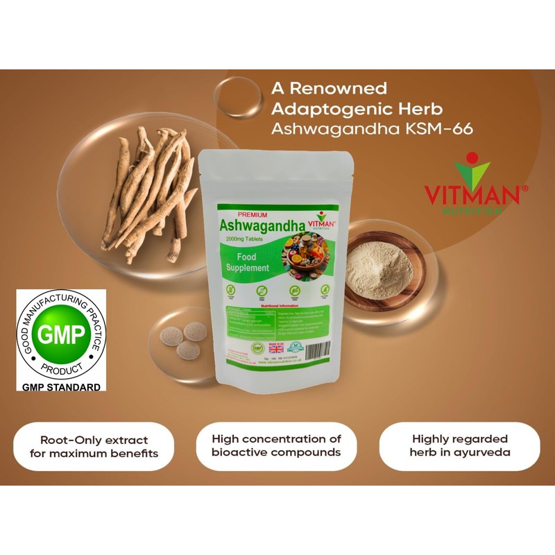 Ashwagandha Root Powder Tablets, 2000mg High Strength, 90 Tablets, Vegan