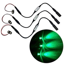 3 pack green LED micro effect light kit with flash blink strobe flicker dimmer control 9 volt battery operated for props scenery – narrow spotlight beam