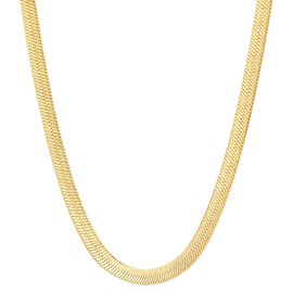 Fiusem Necklace for Women, 14K Gold Plated Herringbone Chain for women， Herringbone Snake Chain Necklace, 5mm(W) 16"(L)