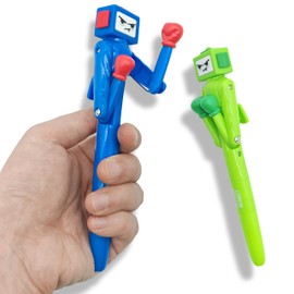 NANYKZ Boxing Pen Robot - （2PCS） with Punching Arm and Crisp Button Sound - Funny and Cool Novelty Pen - Boxing Gifts - Blue/Green Colors - 1.0mm Smooth Writing