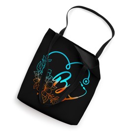 Initial Letter B Nurse Monogram Flowers Stethoscope Tote Bag