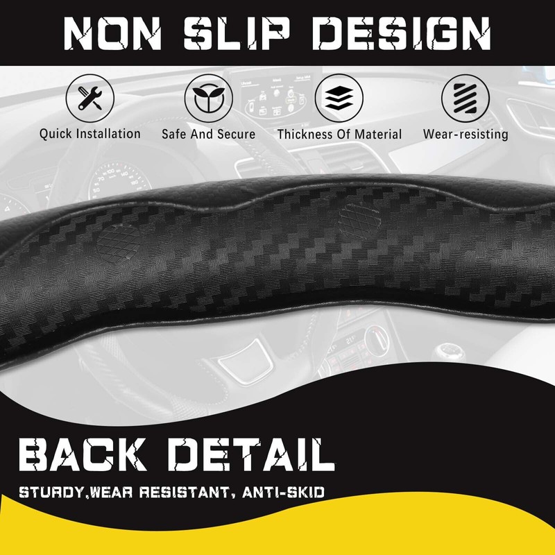 KEEPDSGN 15''Carbon Fiber Leather Car Steering Wheel Cover Non-Slip For