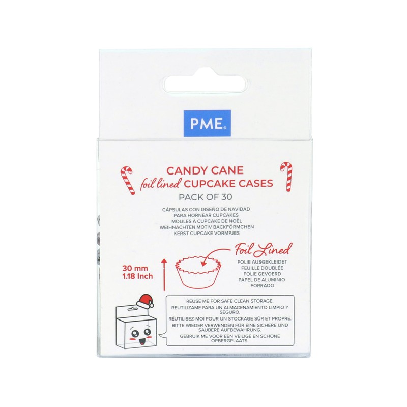 PME Foil Lined Cupcake Cases - Candy Cane, Pack of