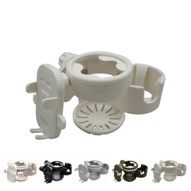Colulu Baby Stroller Drink Holder, 2-in-1, Cup Holder, 2-in-1, Accessories, Smartphone Storage, Bottle, Beverage, 360 Degree Rotation, Angle Adjustment (White)