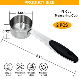 2 PCS Measuring Cup, Stainless Steel Coffee Small Measuring Scoop with Black Silicone Handle, Kitchen Gadgets for Cooking