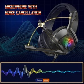 K19 3,5 mm Gaming Headset PC Gamer Stereo Auriculares Bass Auriculares con micrófono LED Luz RGB (Negro)                                              