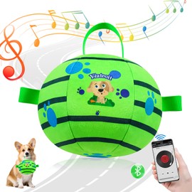 Interactive Dog Toys - Support Bluetooth connection Active Rolling Bouncing Dog Ball with Straps Squeaky Dog Toy for Boredom Self Moving Dog Balls with Music Rechargeable Pet Chew Toys for Small