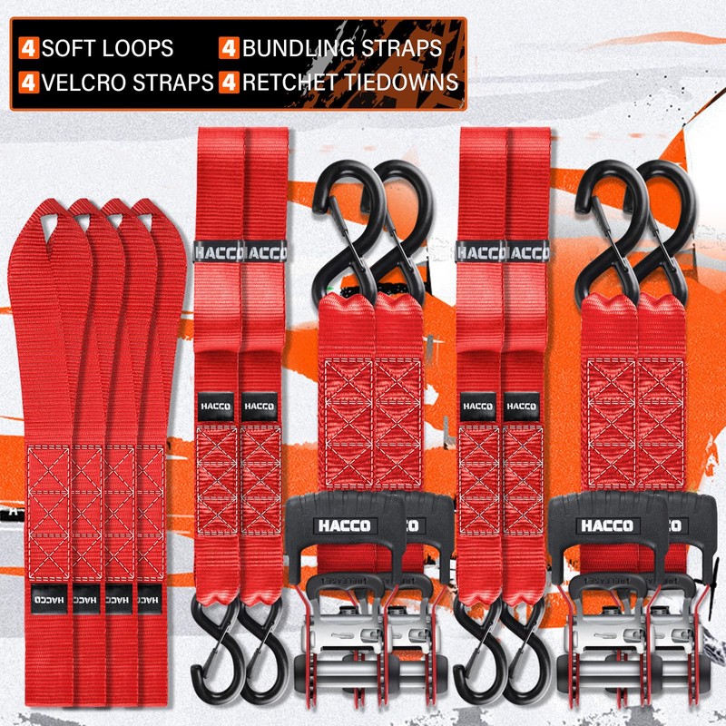 HACCOPLANET Ratchet Straps, 5280lb Break Strengeth, 1.6" Heavy Duty Ratchet