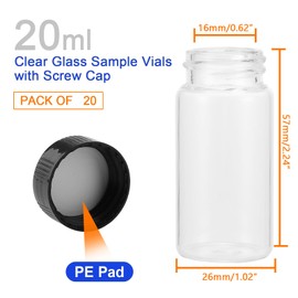 Kesell 20-Pack 20ml Glass Vials with Screw Caps - Small Vials for Essential Oil, and Specimen Samples - Clear Bottles with Lids