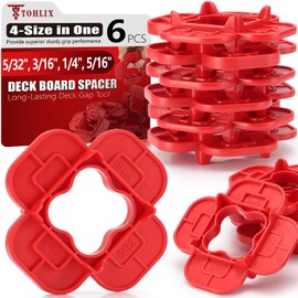 6 Packs 4-in-1 Multi-Size Deck Spacer Tool (5/32", 3/16", 1/4", 5/16") for Composite, PVC, Hardwood & Pressure Treated Decking Board - Red & Blue Options, Easy-to-Use Deck Board Gap Tool