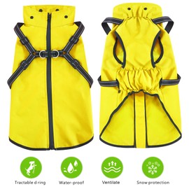 Mosucoirl Dog Raincoat Waterproof Doggie Hoodie Reflective Dog Raincoat Hooded Adjustable Rain Jacket for Small Medium Large Dogs Puppies Doggie Black Red Yellow Green (Yellow, S)