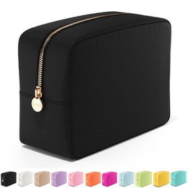 Embla Makeup Bag Travel Cosmetics Pouch and Toiletry Bag, Nylon Zipper Pouch Purse, Cute Make Up Organizer Storage Tote for Women Girls, Waterproof Travel Skincare Case, Large Makeup Bags, Black