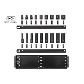 TEKTON 3/8 Inch Drive 6-Point Impact Socket Set with Rails, 18-Piece (5/16-3/4 in.) | SID91208