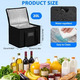 Alaoo 20L Foldable Insulated Bag for Food Travel Camping, Black, 35*23*26cm