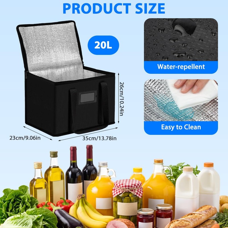Alaoo 20L Foldable Insulated Bag for Food Travel Camping, Black,