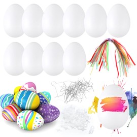 HOWAF 50 Easter Eggs Decoration, 6 cm Easter Eggs Plastic White Easter Eggs for Painting, Plastic Eggs Decoration Easter Eggs for Hanging + 50 Hangers for Easter Eggs with Rope for Easter Decoration