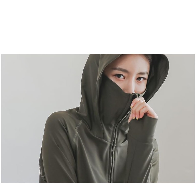 [KOUKOUCOCO] UVラッシュガード ハイネック帽子舌付きUVカットラッシュガード (JP, アルファベット, L, カーキ)