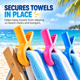 Beach Towel Clips for Beach Chairs – Strong Plastic Towel Holders for Secure, Hassle-Free Beach, Pool and Cruise Lounging