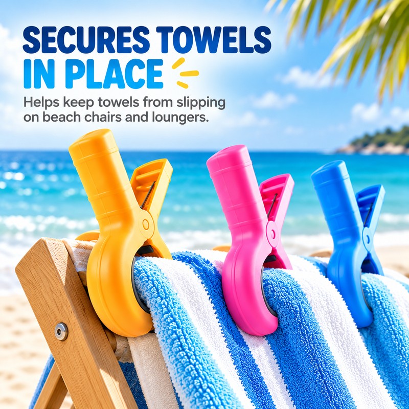 Beach Towel Clips for Beach Chairs – Strong Plastic Towel