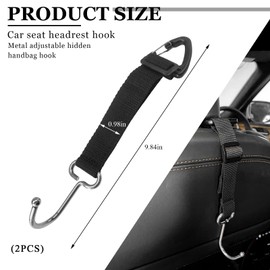 SHMZK 2PCS Car Headrest Hooks for Purse and Bags, Adjustable Purse Holder Back Seat Storage Headrest Hanger, Vehicle Seat Back Hidden Metal Hook Holder for Handbag Coat Grocery Bag