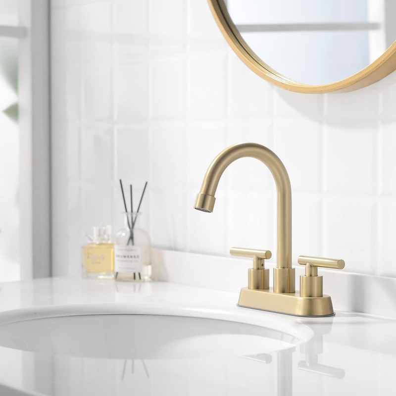 YardMonet Gold Bathroom Faucet, Brushed Gold Bathroom Faucet with 2-Handle