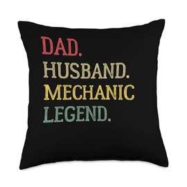 Funny Vintage Gifts for Mechanic Dad Husband Legend Mechanic Dad Throw Pillow, 18x18, Multicolor
