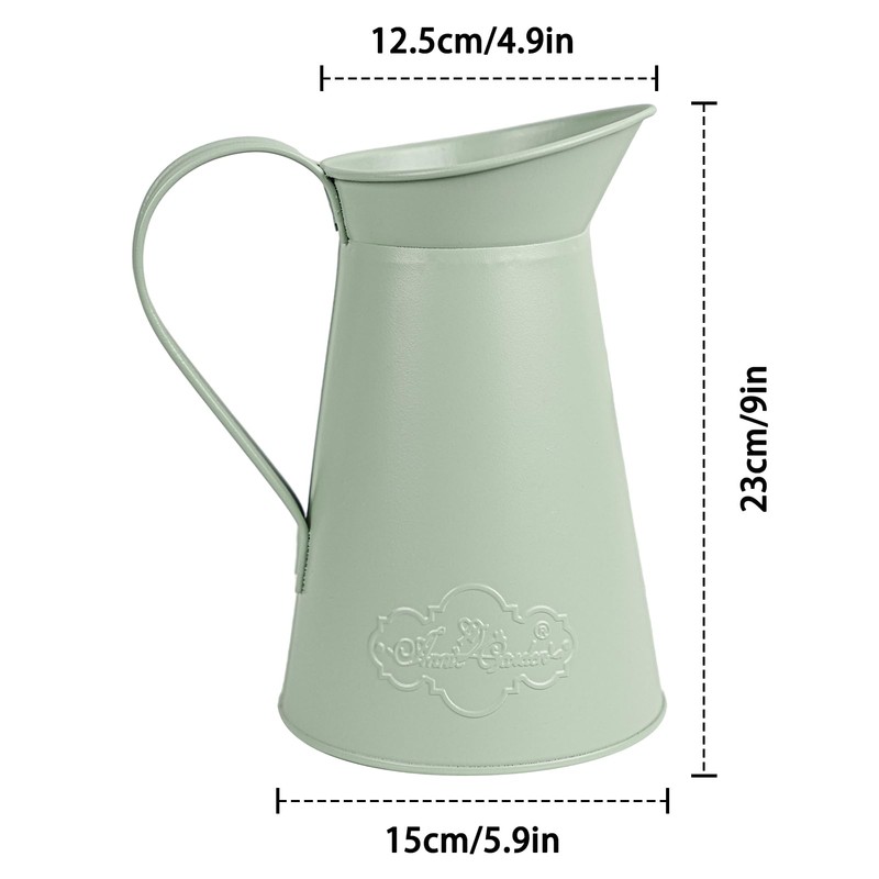 Annie Garden Rustic Metal Farmhouse Flower Pitcher Vase, Large Leakproof