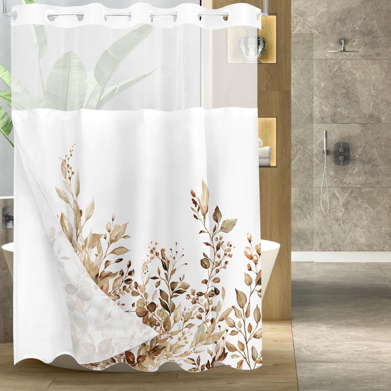 Tititex No Hooks Snap in Liner Tan Eucalyptus Leaves Shower