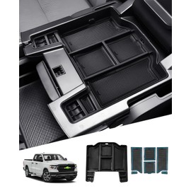 Autorder Ajuste personalizado para organizador de consola central 2019-2023 Dodge RAM 1500 2500 3500 accesorios caja de almacenamiento secundaria bandeja de inserción con 2 alfombrillas de color (solo consola completa con asientos de cubeta)