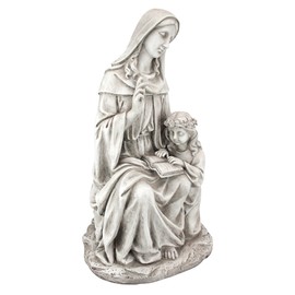 Design Toscano Anne with Young Mother Mary Holy Religious Garden Statue, 12 inches wide, 21 inches tall, Cast Stone Resin, Antique Stone Finish