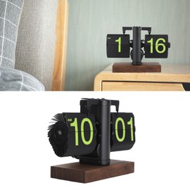 Ausla Large, Smooth Numbers and Retro Design Flip Clock with Wooden Base, Digital Folding Clock Automatic Folding Clock for the Living Room, 12 Hours (Matted