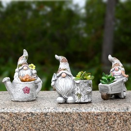 Tfro & Cile Succulent Planter for Outdoor Plants Indoor Unique Gnome Pots with Drainage Small Cute Flower Planters for Garden Yard, Set of 3