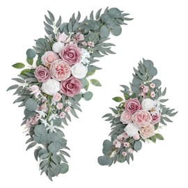 PONATIA - Flores pequeñas de arco de boda (paquete de 2), rosas artificiales polvorientas para letreros de bienvenida de boda, decoración y arco de flores para ceremonia de boda, recepción (rosa y