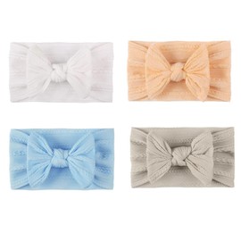 Pack of 4 Baby Headbands, Nylon Elastic Turban Headbands, Baby Girls Toddler Hair Bands, Handmade Headband with Bows, Children's Hair Accessories, for Children, Toddlers, Infants, Newborns