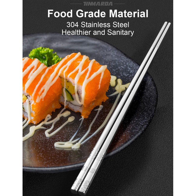 TINMARDA Metal Chopsticks Reusable 5 Pairs Stainless Steel Chopsticks Dishwasher