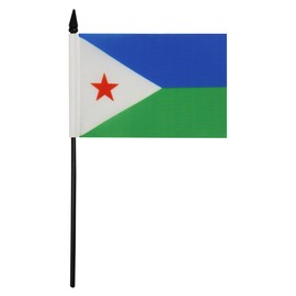 Djibouti Table Flag 4'' x 6'' - Djiboutian Desk Flag 15 x 10 cm - Black plastic stick and base - Drapeau Djibouti AZ FLAG