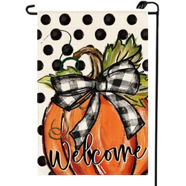 Welcome Fall Pumpkin Garden Flag 12x18 Inch Double Sided Polka Dot Seasonal Autumn Thanksgiving Party Small Flags Outside Decorations For Yard QJ24