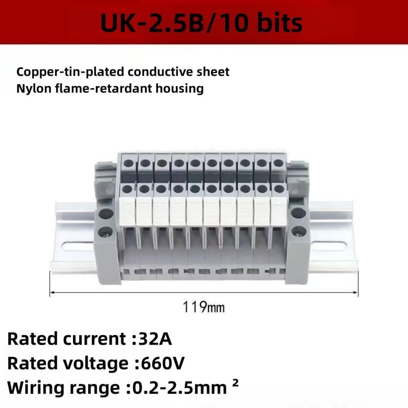 AKINLOAF UK2.5B 10 Gang Box Connector DIN Rail Terminal Blocks,