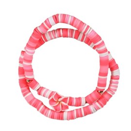 KIFEDSLJ Hawaiian Plumeria Rubra Bracelets Colorful Polymer Clay Beaded Tropical Flower Stretch Bracelet for Women Voaction Jewelry-red