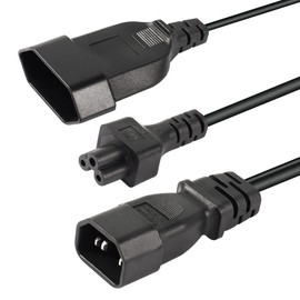 CERRXIAN 1FT C14 to C5 + Euro Y Splitter Power Cable, IEC 320 C14 Male to C5 + Euro Female AC Conversion Cable, Suitable for Computers, Projectors, Scanners, Printers etc